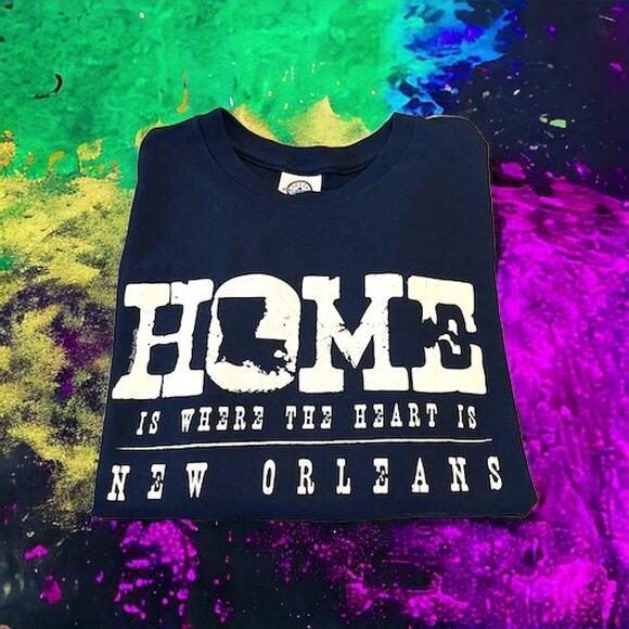 Home Is Where Your Heart Is New Orleans T-shirt Navy Blue All Cotton Size L - Picture 1 of 7